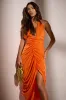 LOOK TWICE RUCHED MIDI DRESS IN ORANGE sold by AKIRA