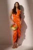 LOOK TWICE RUCHED MIDI DRESS IN ORANGE sold by AKIRA