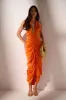 LOOK TWICE RUCHED MIDI DRESS IN ORANGE sold by AKIRA