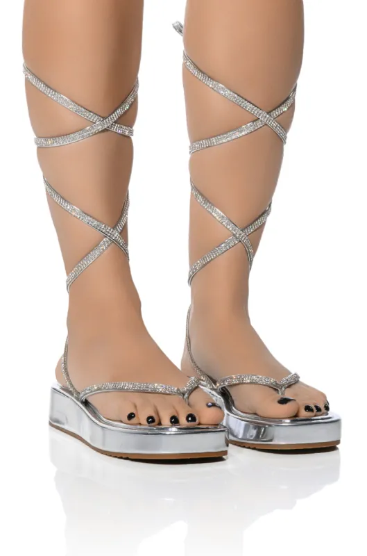 AZALEA WANG FLATFORM SANDAL IN METALLIC SILVER sold by AKIRA