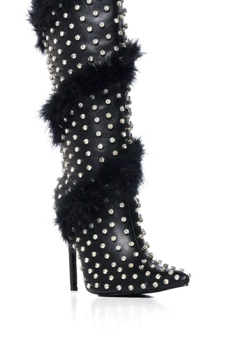 AZALEA WANG GARDENIA FEATHER EMBELLISHED BOOT IN BLACK sold by AKIRA product image thumbnail 5