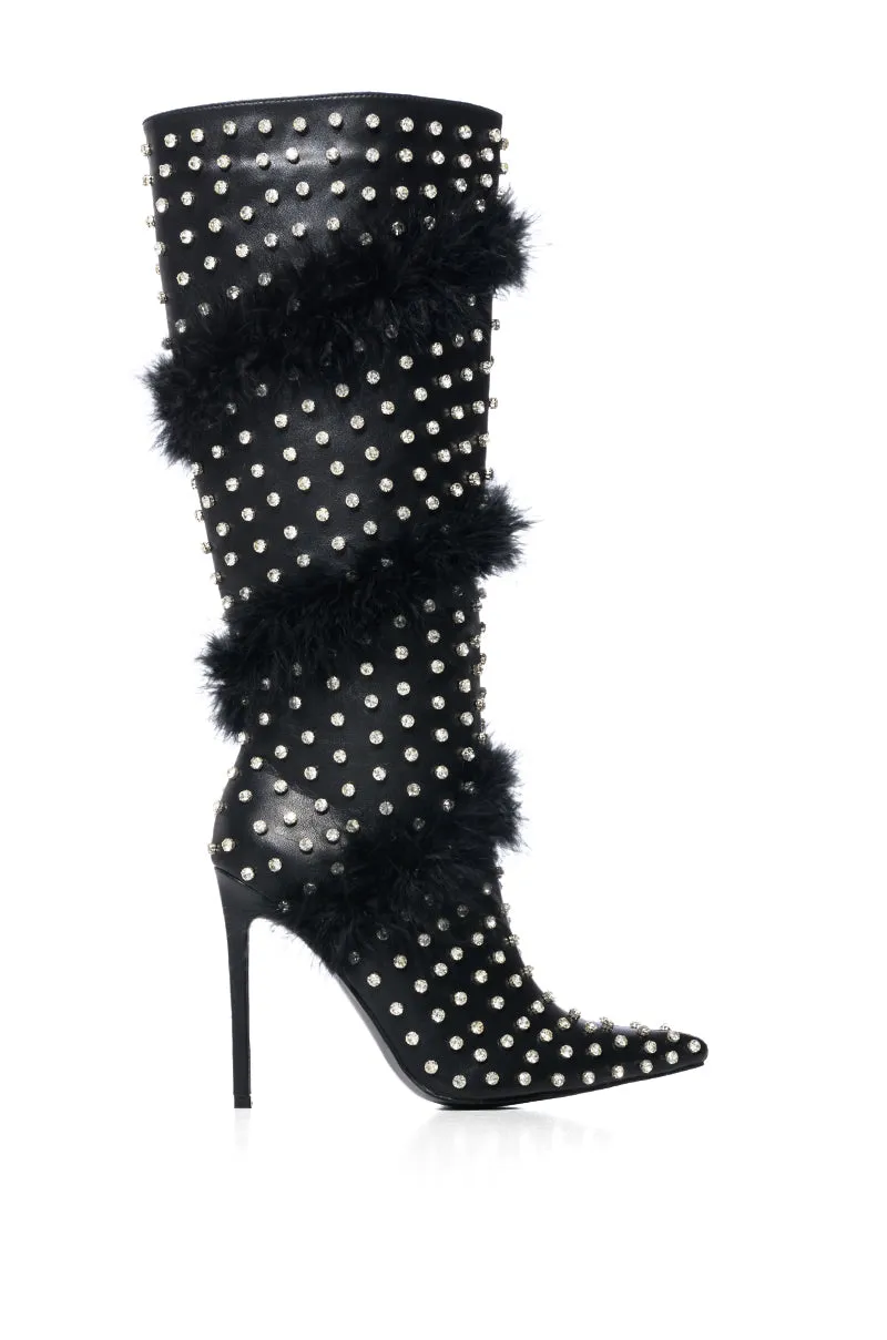 AZALEA WANG GARDENIA FEATHER EMBELLISHED BOOT IN BLACK sold by AKIRA product image thumbnail 2