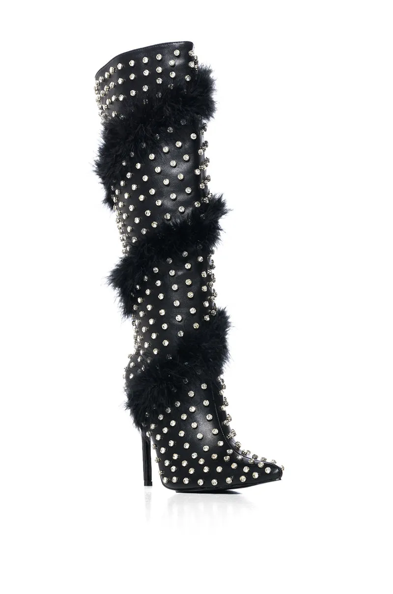 AZALEA WANG GARDENIA FEATHER EMBELLISHED BOOT IN BLACK sold by AKIRA product image thumbnail 3