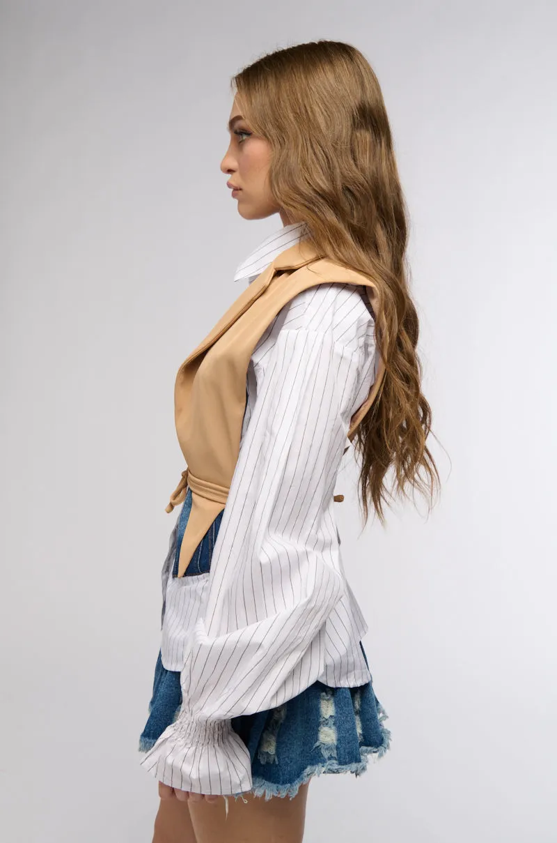 WORKING WOMAN SIDE TIE BLAZER VEST IN TAN sold by AKIRA product image thumbnail 4