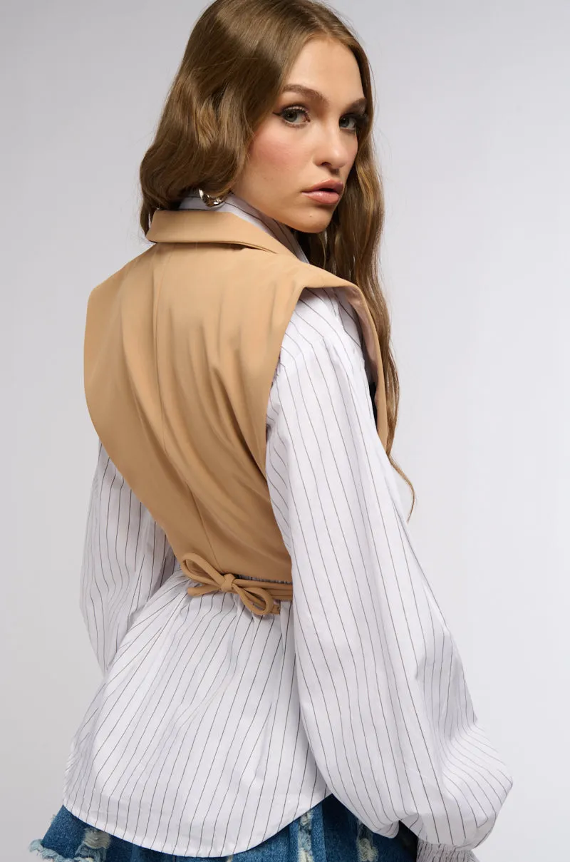 WORKING WOMAN SIDE TIE BLAZER VEST IN TAN sold by AKIRA product image thumbnail 5