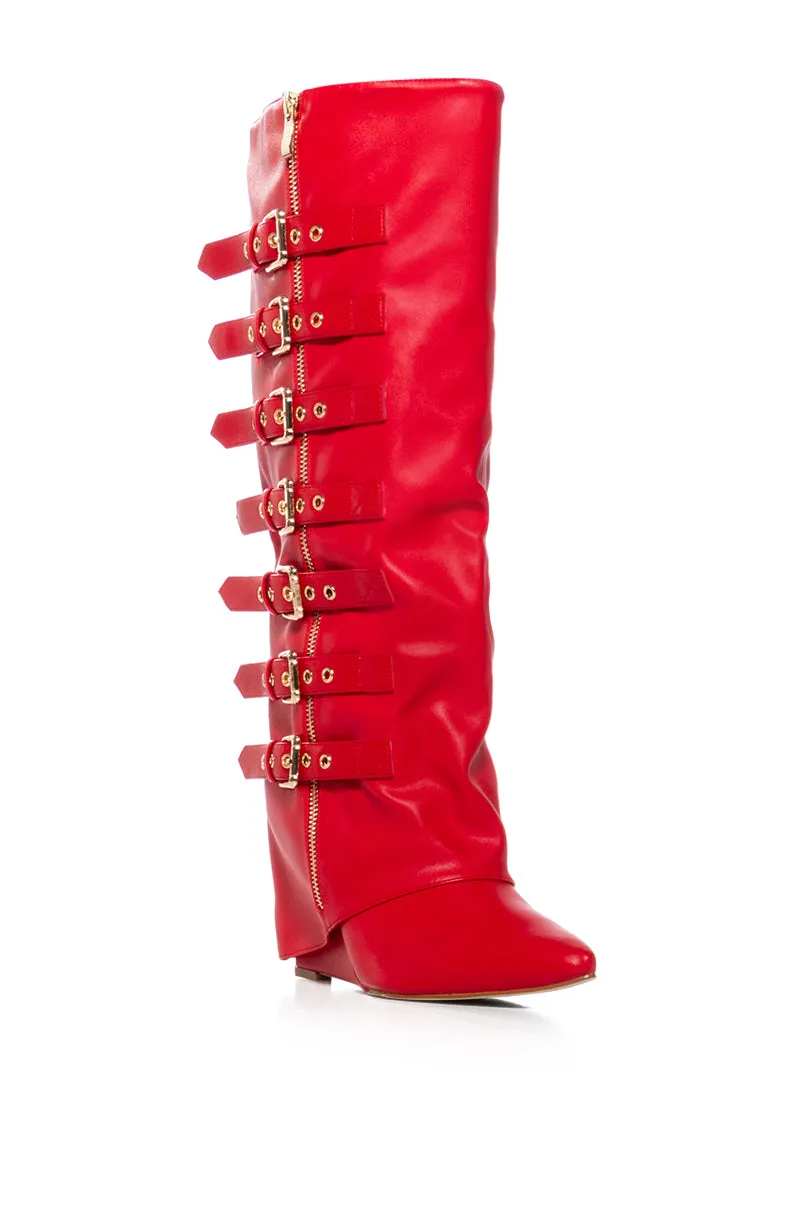 AZALEA WANG RISNA RED BUCKLE DETAIL BOOT sold by AKIRA product image thumbnail 3