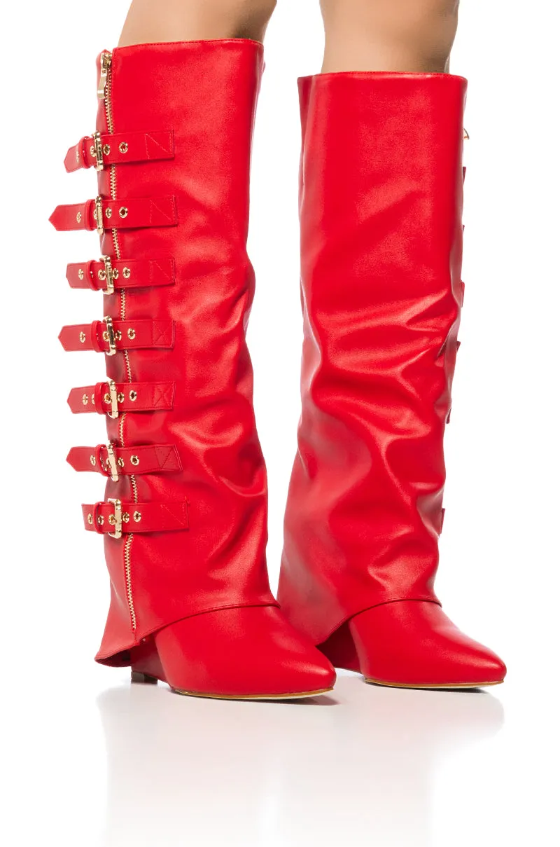 AZALEA WANG RISNA RED BUCKLE DETAIL BOOT sold by AKIRA product image thumbnail 5