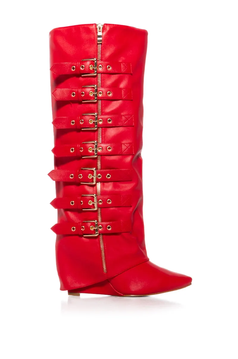 AZALEA WANG RISNA RED BUCKLE DETAIL BOOT sold by AKIRA product image thumbnail 2