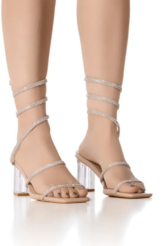AZALEA WANG BELLONA NUDE SANDAL WITH EMBELLISHED COIL WRAP sold by AKIRA