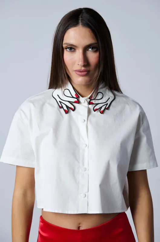 HANDS OFF BUTTON DOWN SHORT SLEEVE BLOUSE sold by AKIRA