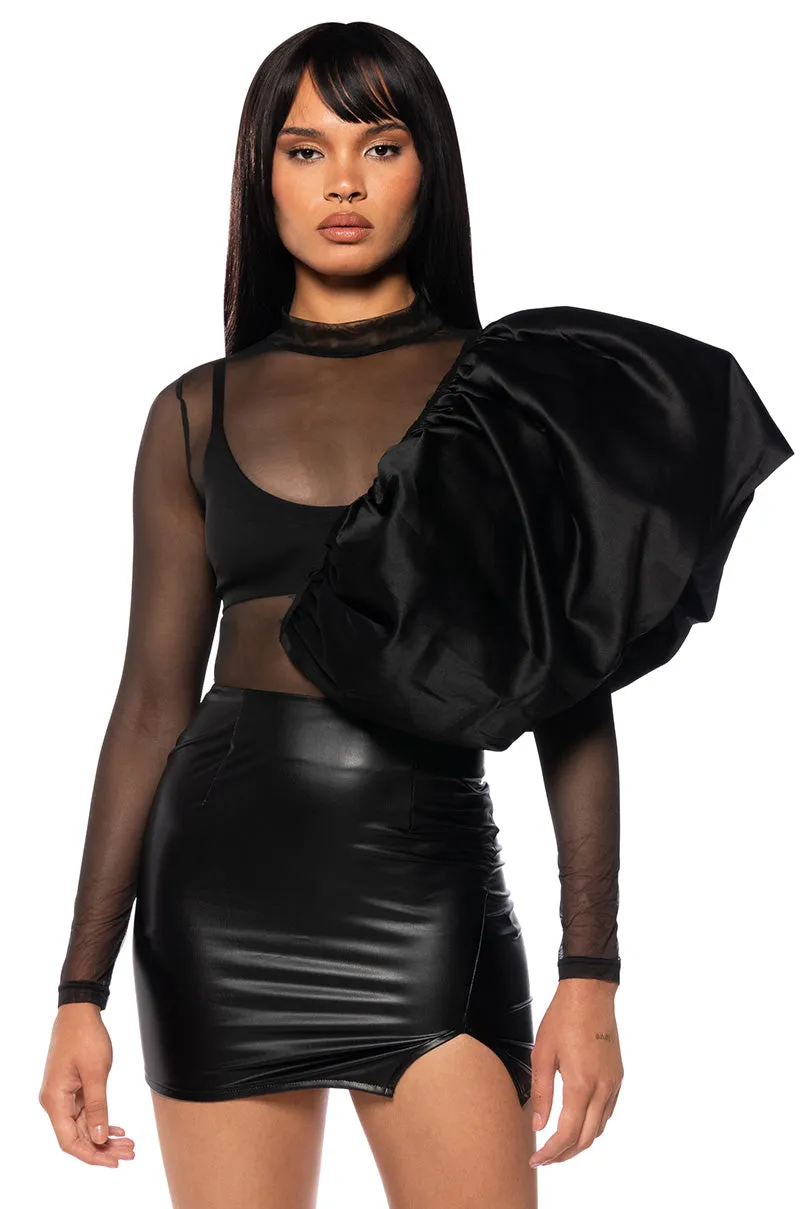 BIANCA STATEMENT SHOULDER MESH BODYSUIT sold by AKIRA