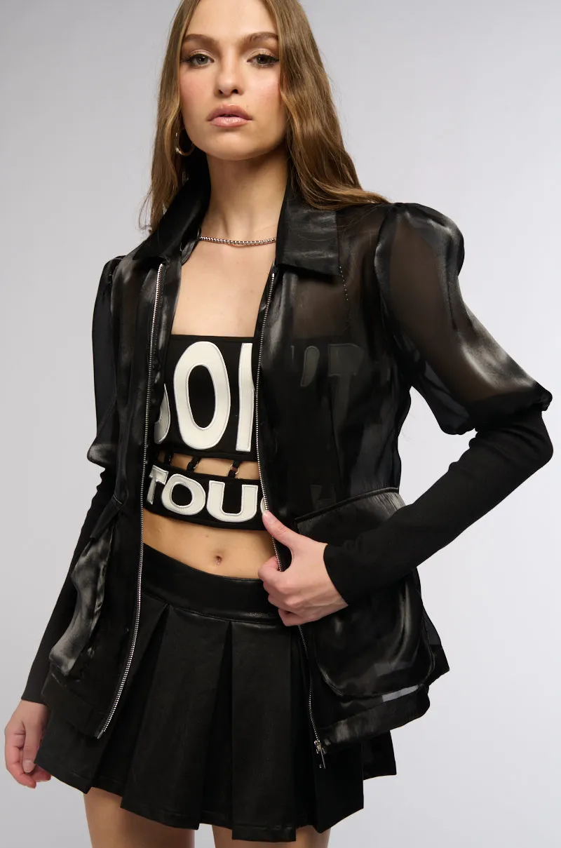 RIBBED SLEEVE MESH ZIP UP BLAZER sold by AKIRA product image thumbnail 3