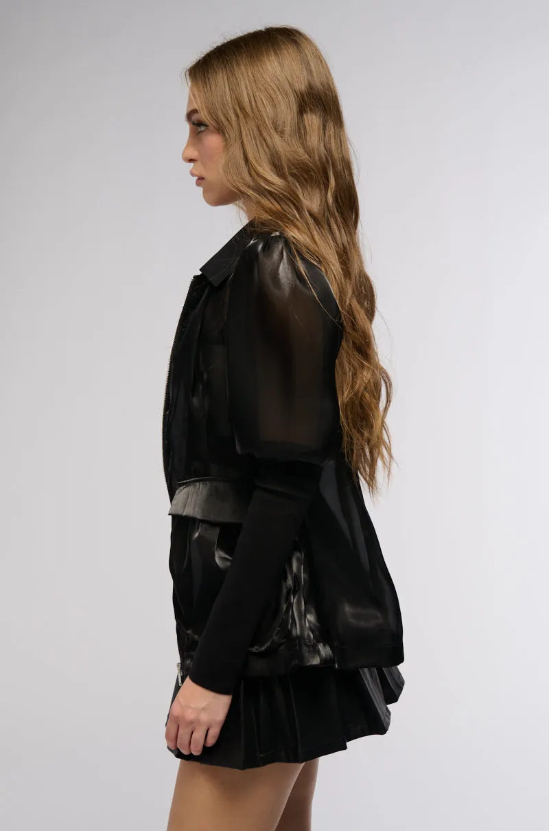 RIBBED SLEEVE MESH ZIP UP BLAZER sold by AKIRA product image thumbnail 5