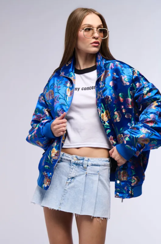 OLLIE METALLIC BROCADE BOMBER JACKET sold by AKIRA