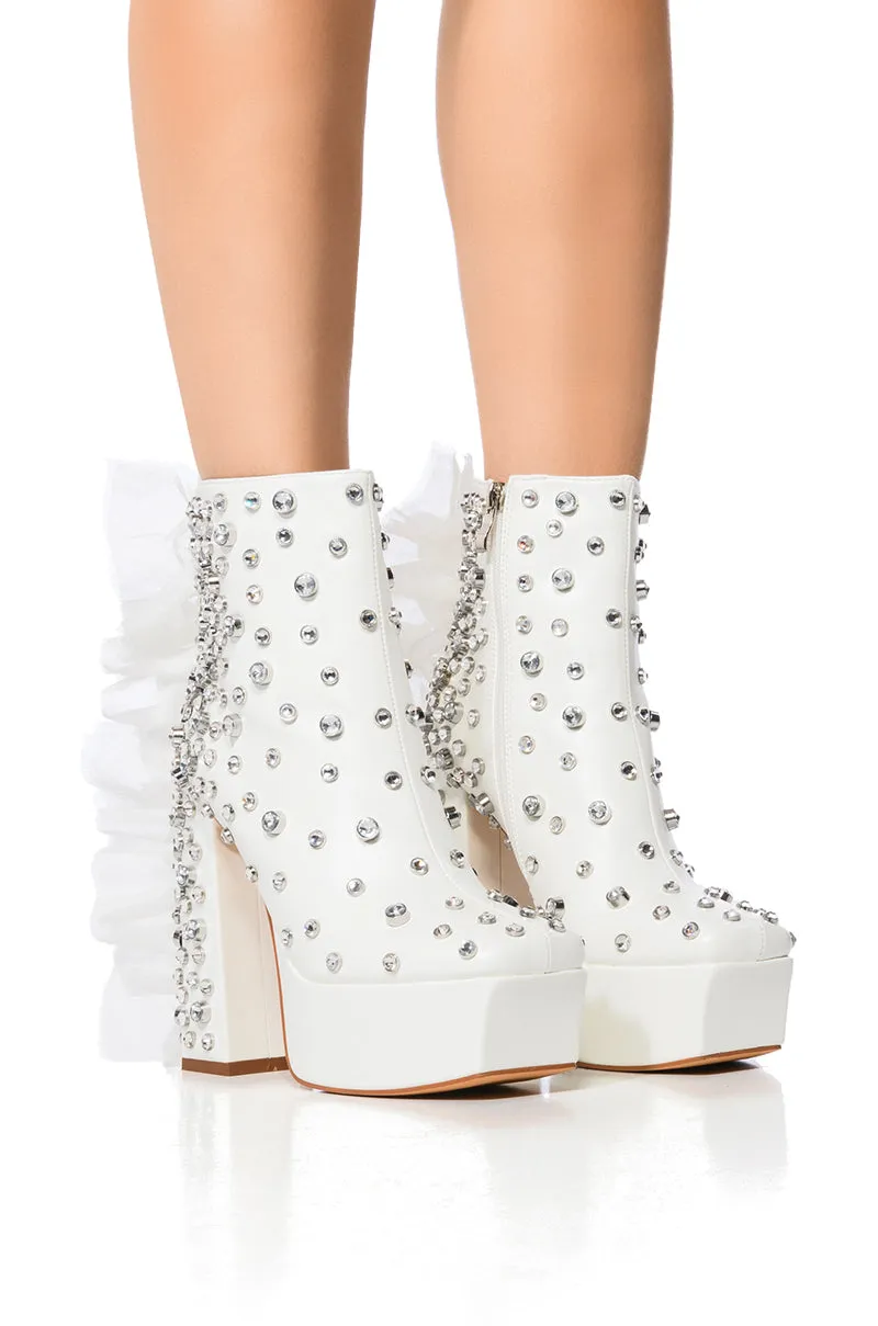 AZALEA WANG MYKA EMBELLISHED BOOTIE IN WHITE sold by AKIRA