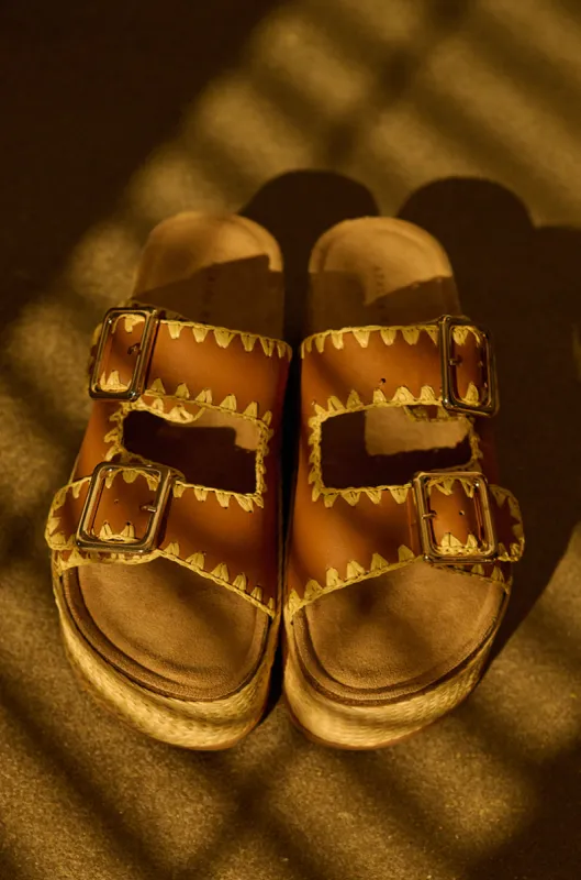AZALEA WANG CALLUNA TAN FLATFORM SANDAL sold by AKIRA