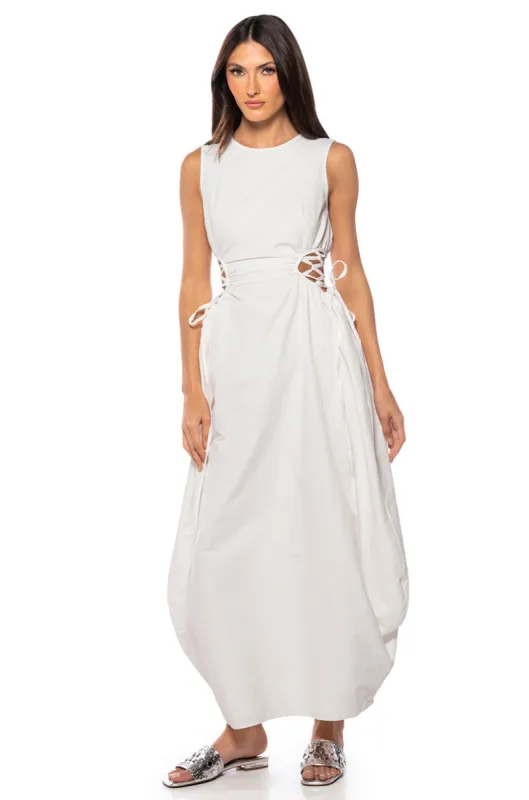 ALINA LACE UP DETAIL MAXI DRESS sold by AKIRA