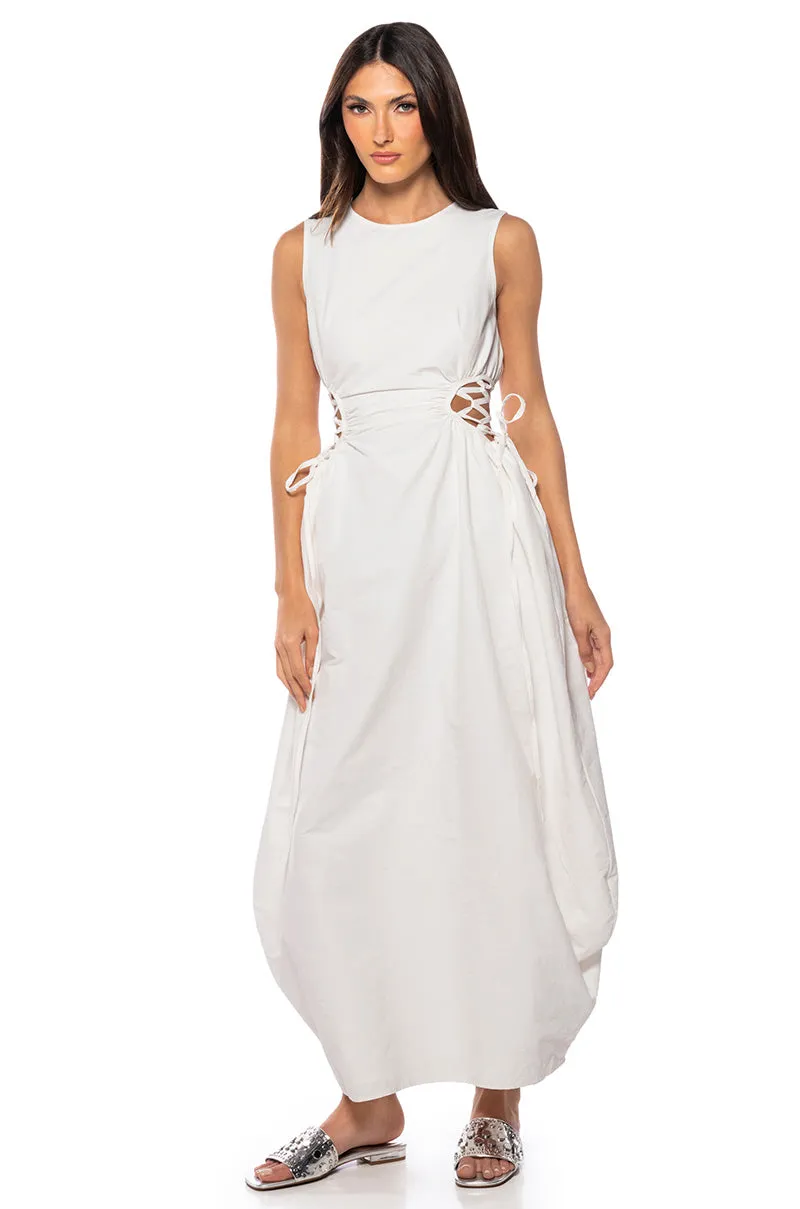 ALINA LACE UP DETAIL MAXI DRESS sold by AKIRA