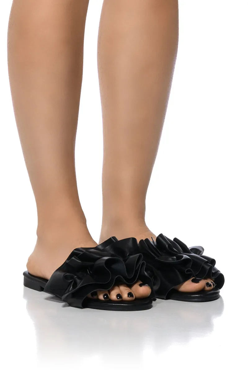JILL FLAT PU SANDAL IN BLACK sold by AKIRA