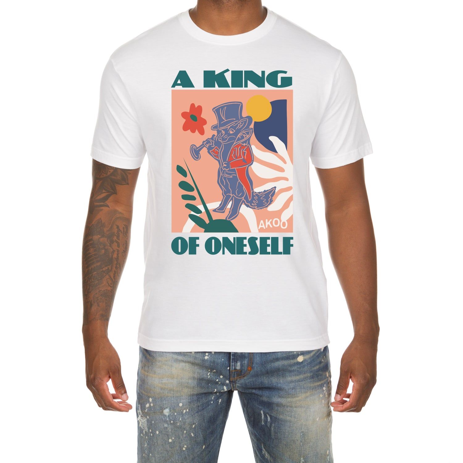 Akoo Mens A King of Oneself SS Tee (White) sold by Akoo