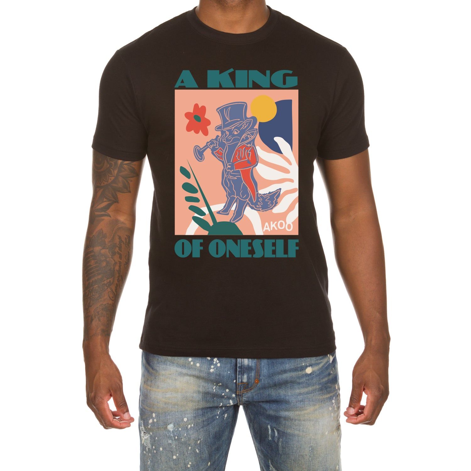 Akoo Mens A King of Oneself SS Tee (Black) sold by Akoo