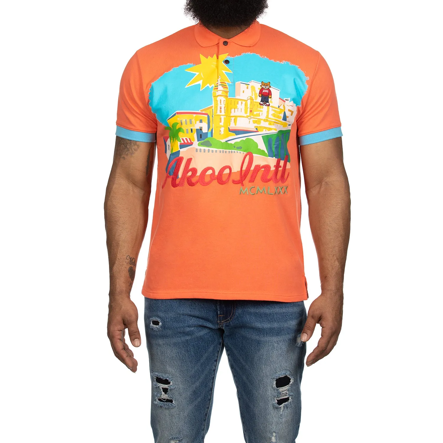 Akoo Mens Clique SS Polo (Living Coral) sold by Akoo