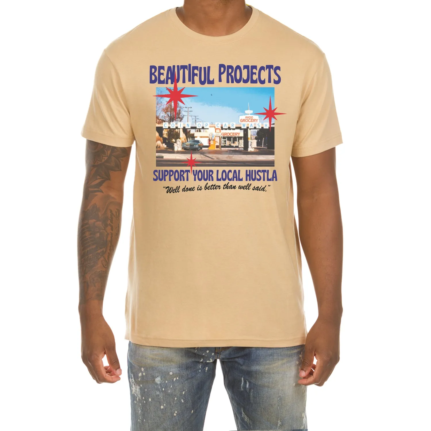 Akoo Mens Detailing SS Tee (Puff Print) (Sand) sold by Akoo