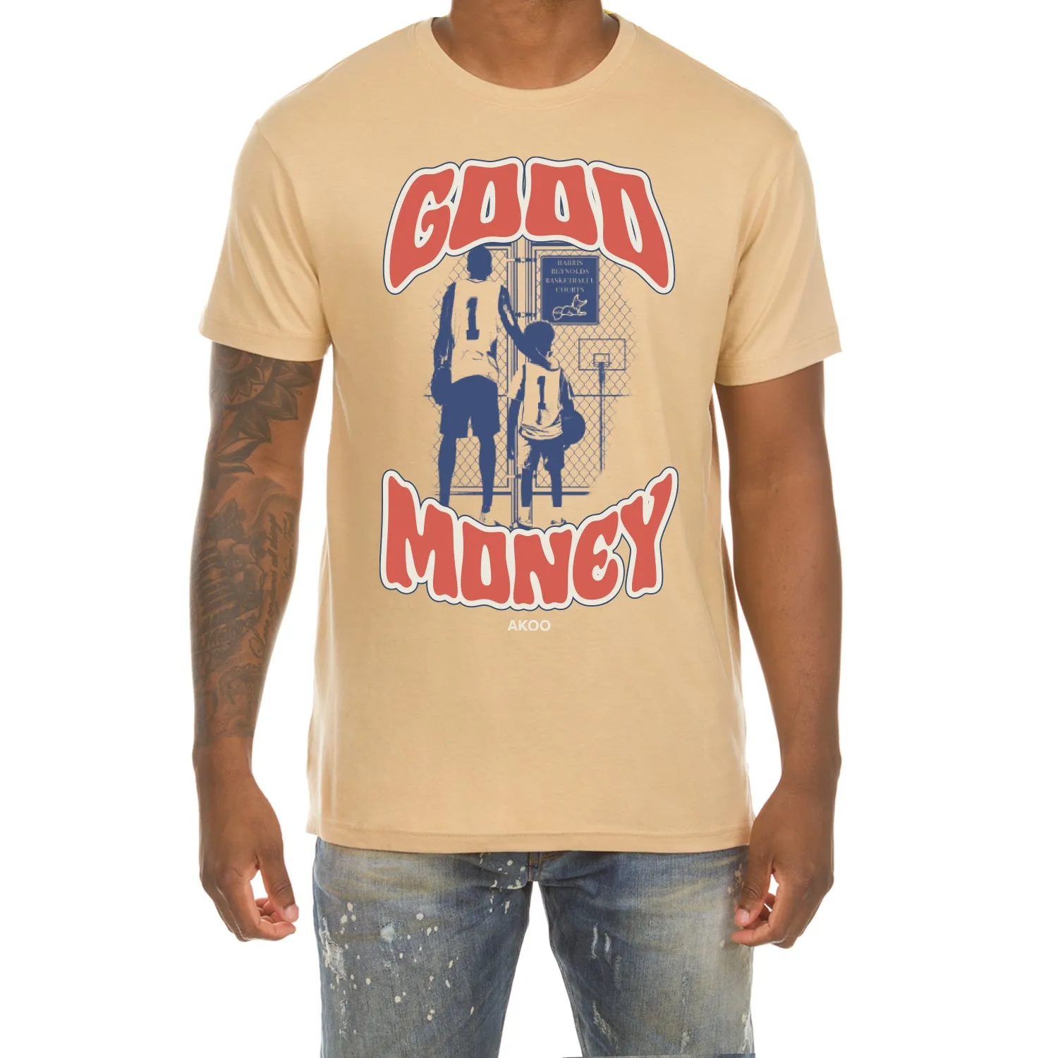 Akoo Mens Good Money SS Tee (Sand) sold by Akoo