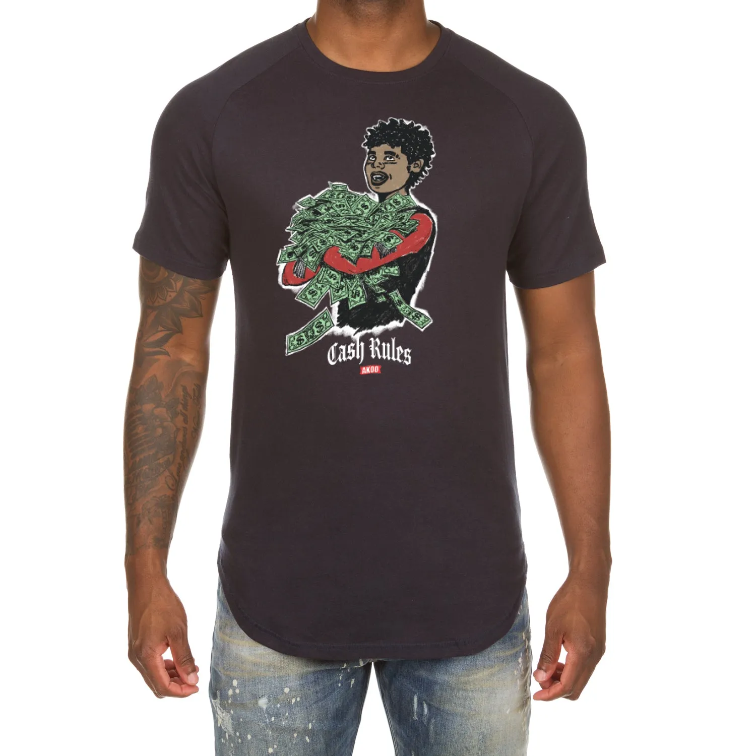 Akoo Mens Cash Rules Scoop Btm Tee (Navy Blazer) sold by Akoo