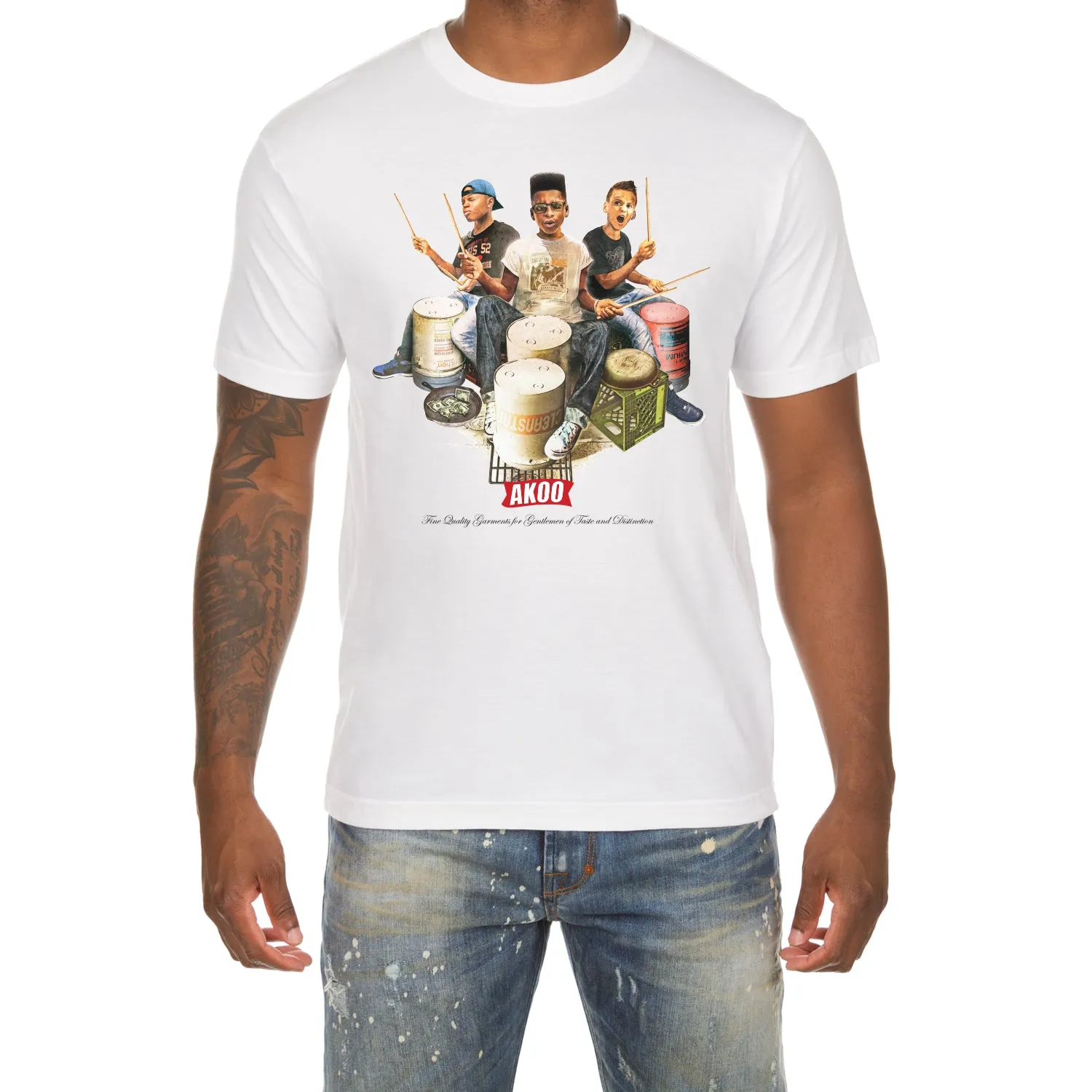 Three Drummers SS Tee (White) sold by Akoo product image thumbnail 2