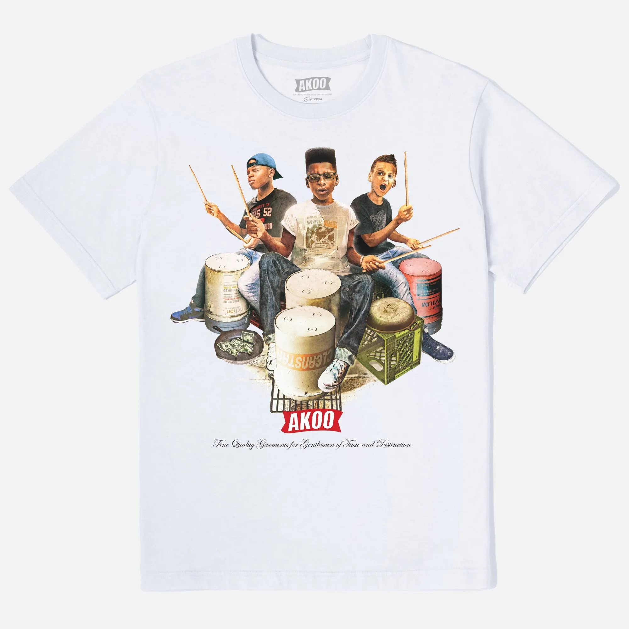 Three Drummers SS Tee (White) sold by Akoo