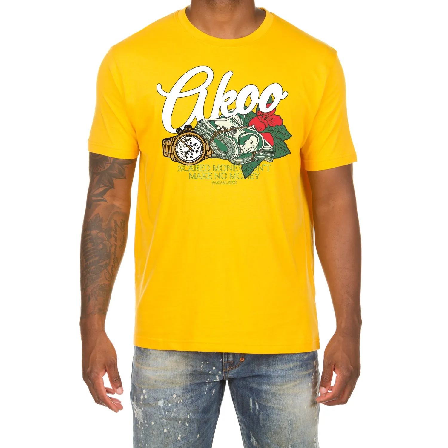 Akoo Mens Money Talk SS Tee (Old Gold) sold by Akoo
