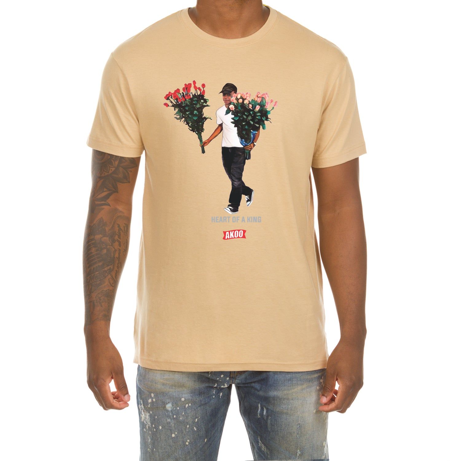 Akoo Mens Bouquet SS Tee (Sand) sold by Akoo