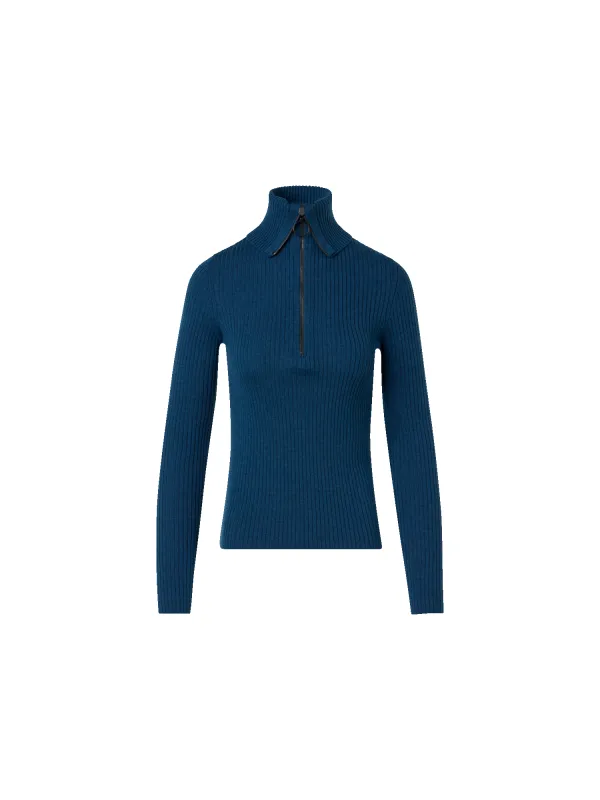 Sailor Collar Merino Wool Rib Half-Zip Sweater sold by Akris