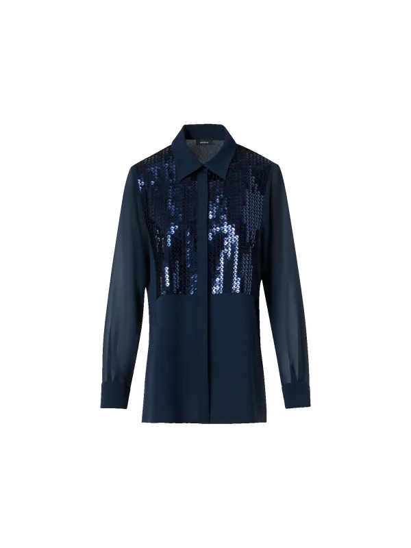 Silk Georgette Blouse with Sequins Plastron sold by Akris
