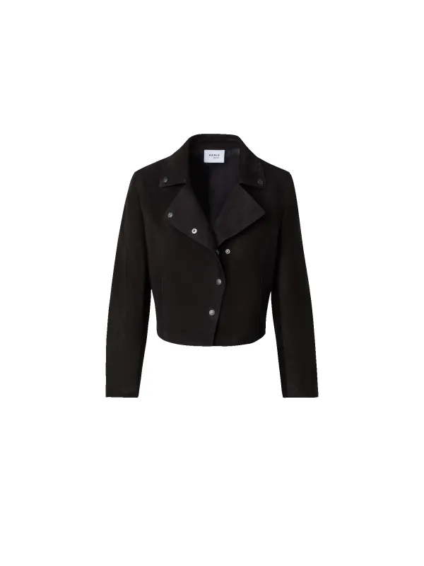 Short Suede Moto Style Leather Jacket made by Akris Punto
