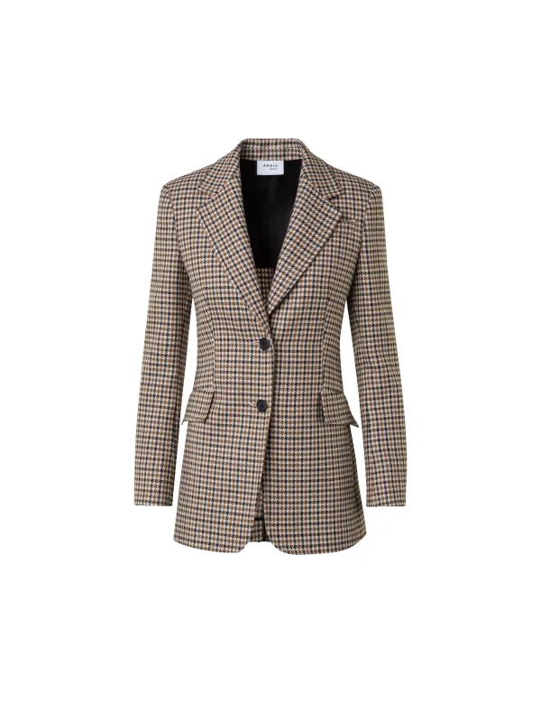 Long Virgin Wool Houndstooth Boyfriend Blazer sold by Akris