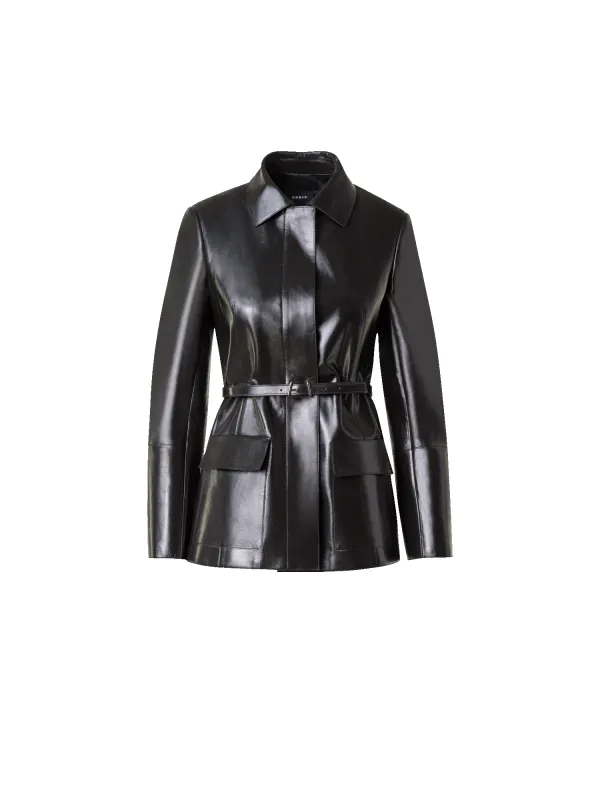 Fitted Lacquer Leather Jacket with Belt made by Akris