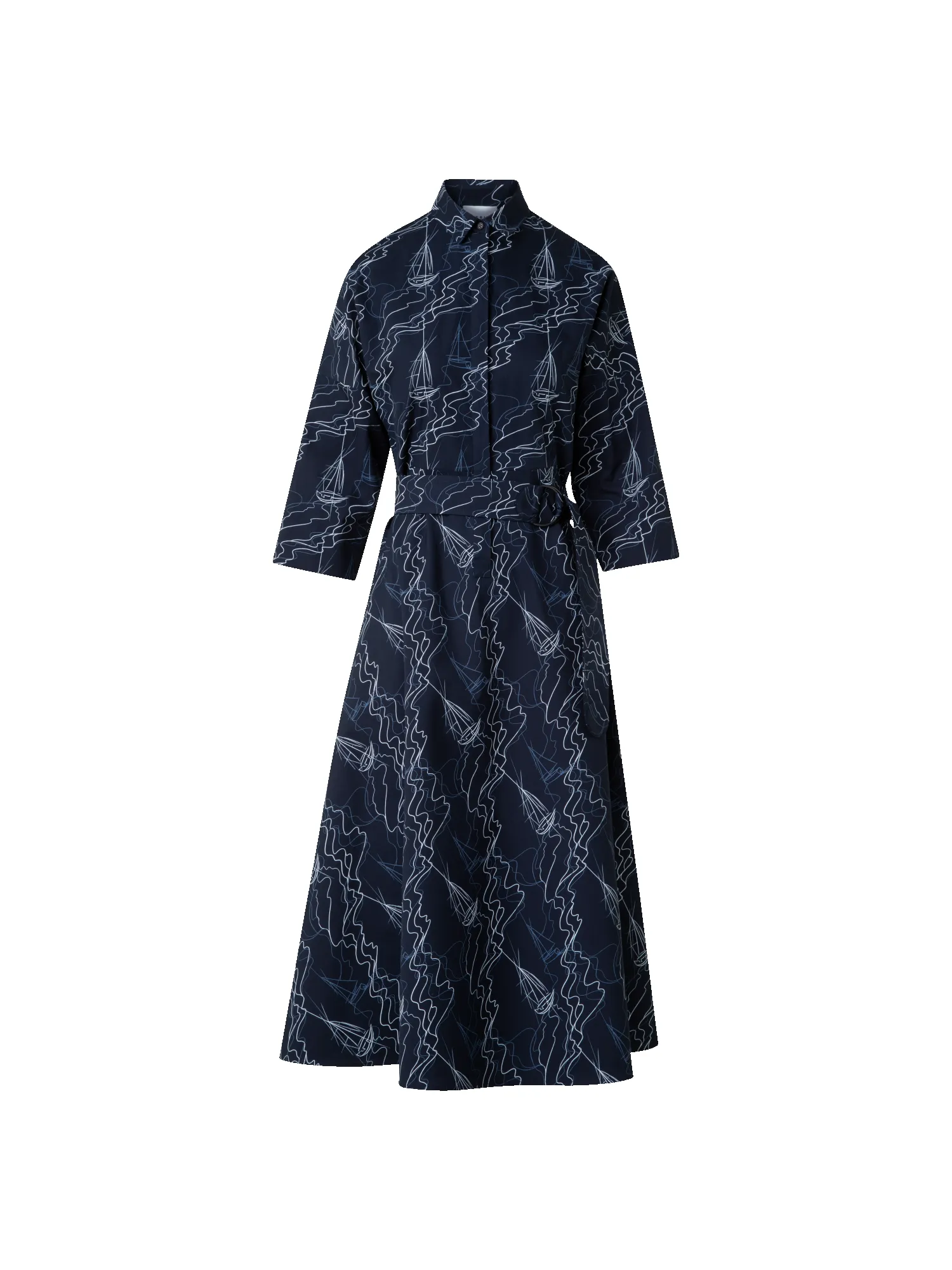 Midi Shirt Dress in Cotton with Sailboat Print sold by Akris