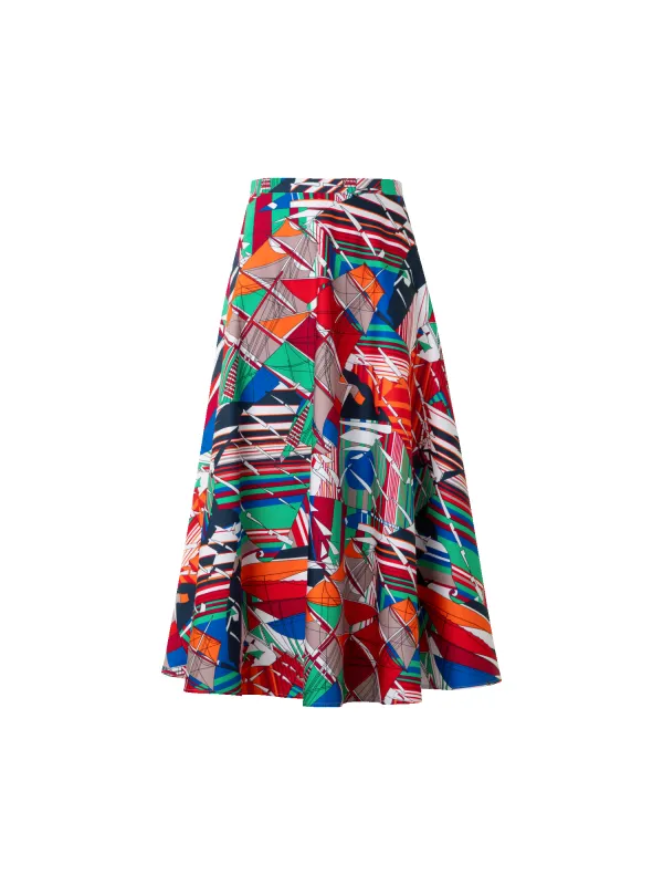 Flared Cotton Midi Skirt with Sea Clipper Print made by Akris Punto