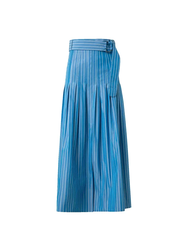 Pleated Midi Skirt in Striped Cotton sold by Akris