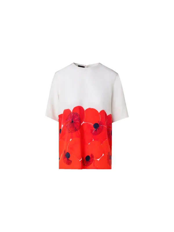 Silk T-Shirt Blouse with Poppy Print made by Akris