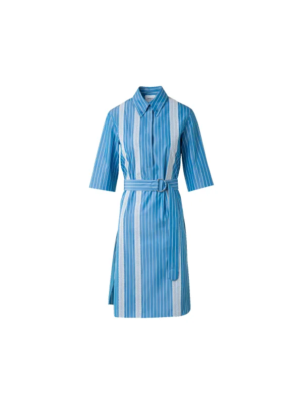 Shirt Dress in Striped Cotton with Mesh Tape made by Akris Punto