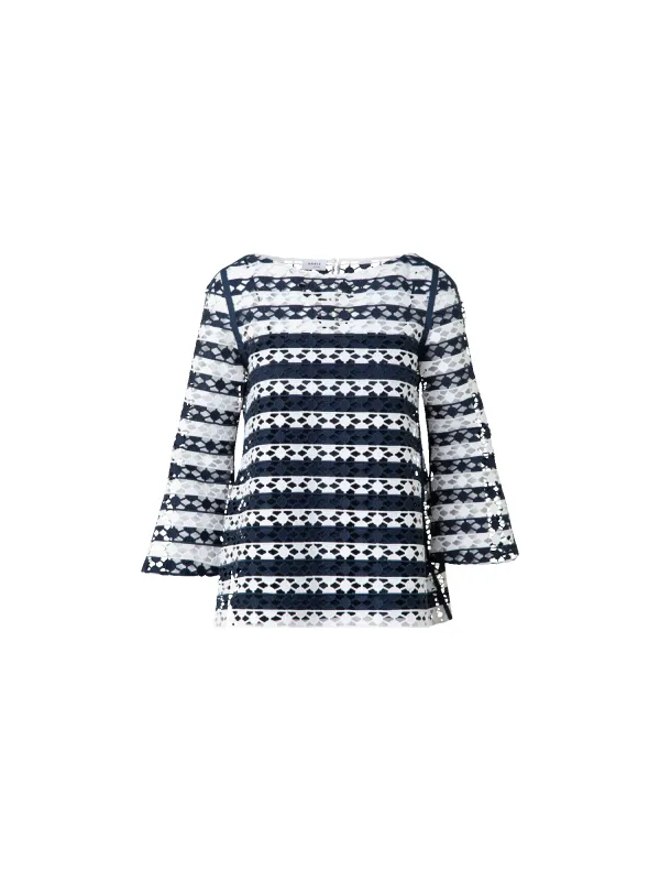 Top in Stripe Embroidery sold by Akris