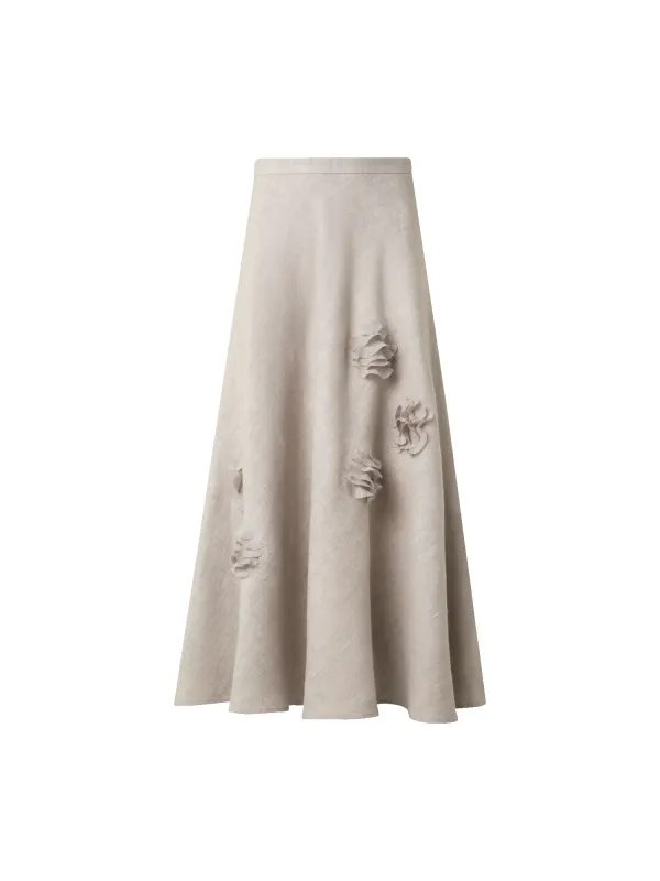 Linen Midi Skirt with 3D Carnation Detail made by Akris Punto
