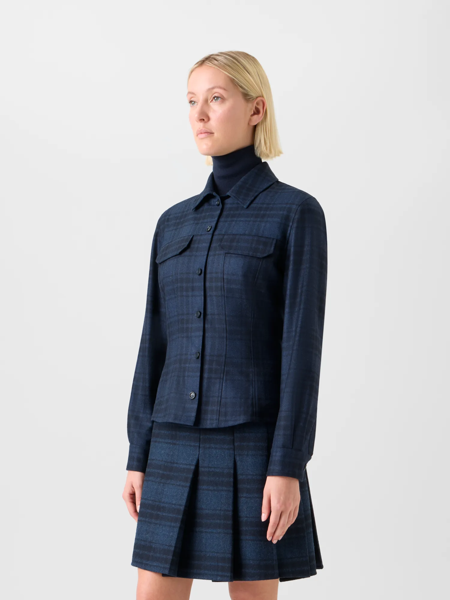 Fitted Wool Flannel Plaid Shirt Blouse sold by Akris product image thumbnail 2