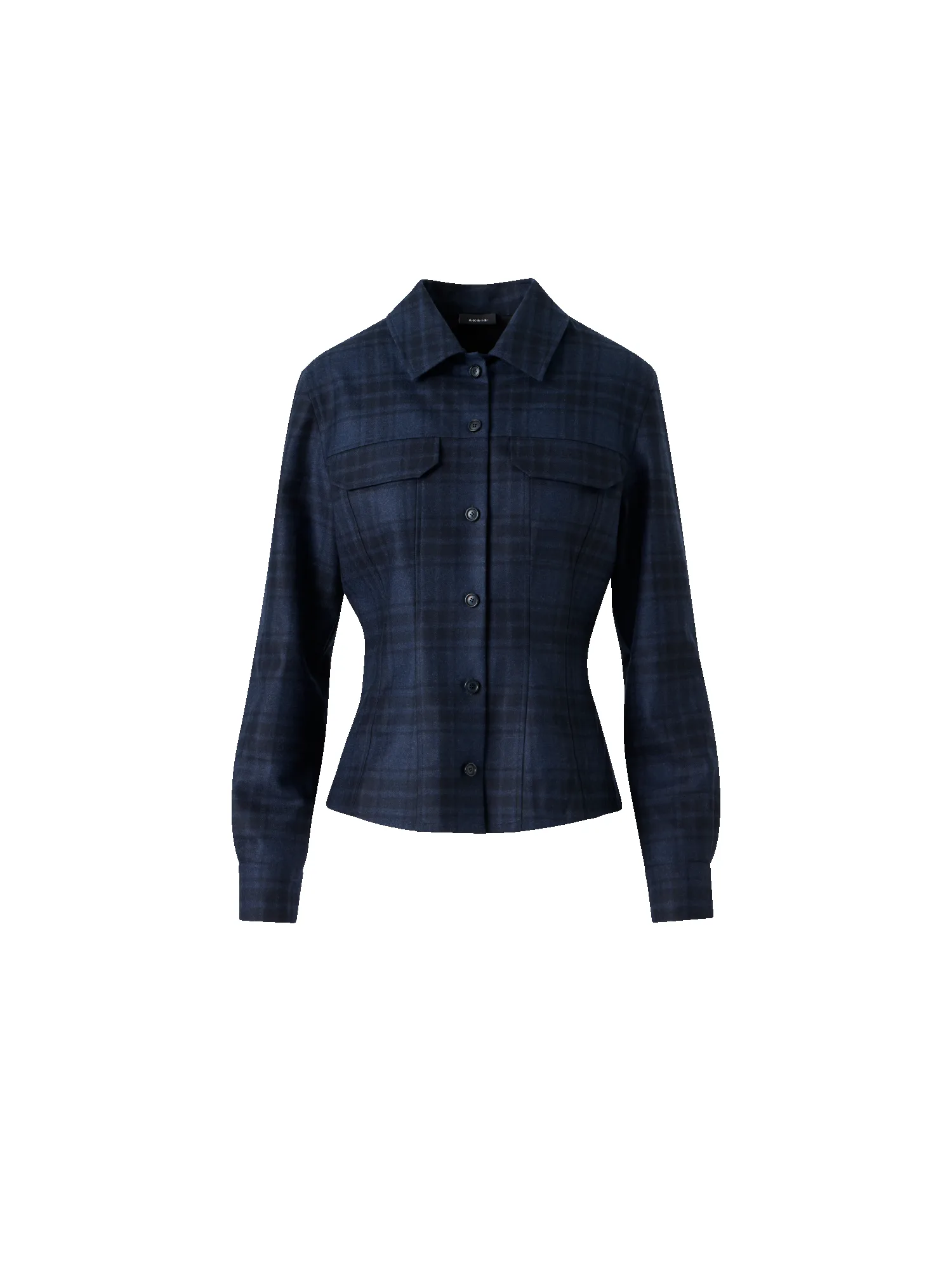 Fitted Wool Flannel Plaid Shirt Blouse sold by Akris