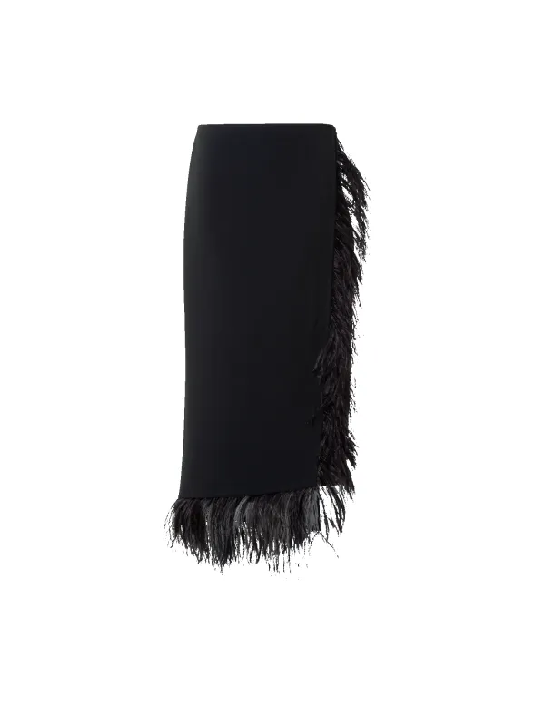 Asymmetrical Wool Midi Skirt with Feather Trim sold by Akris