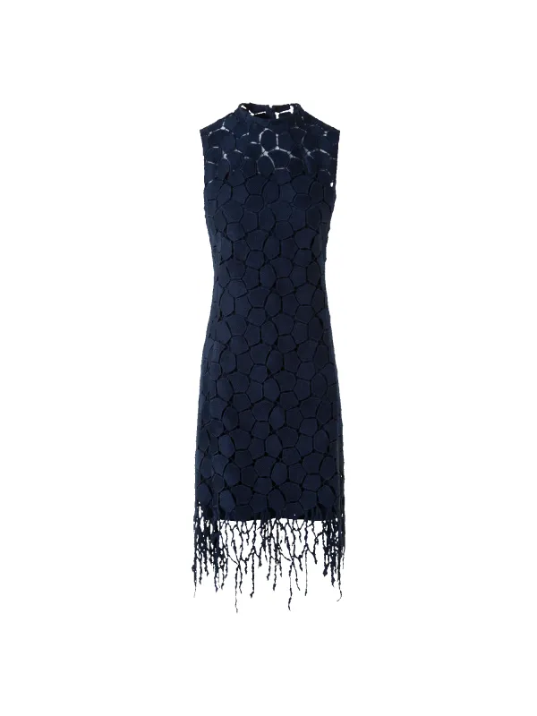 Fringe Sheath Dress in Lapis Lazuli Embroidery sold by Akris