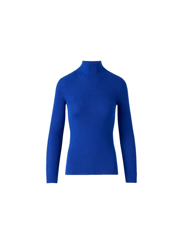 Fine Rib Cashmere Silk Mock Neck Pullover made by Akris